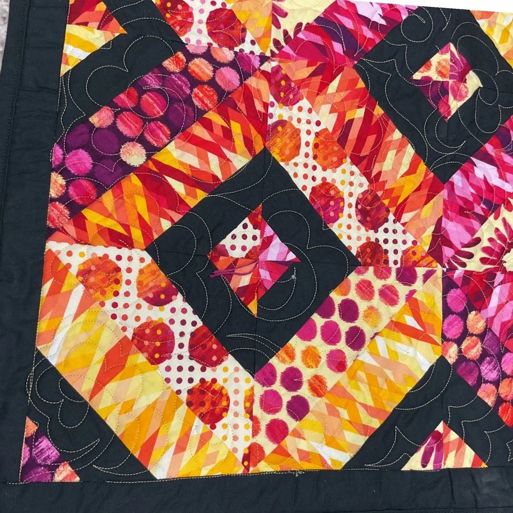 Modern‎ Art Quilt 47x52 Hand Quilted Geometric Signed Fiber Art Wall Hanging